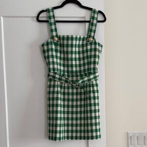 Green and White belted Dress